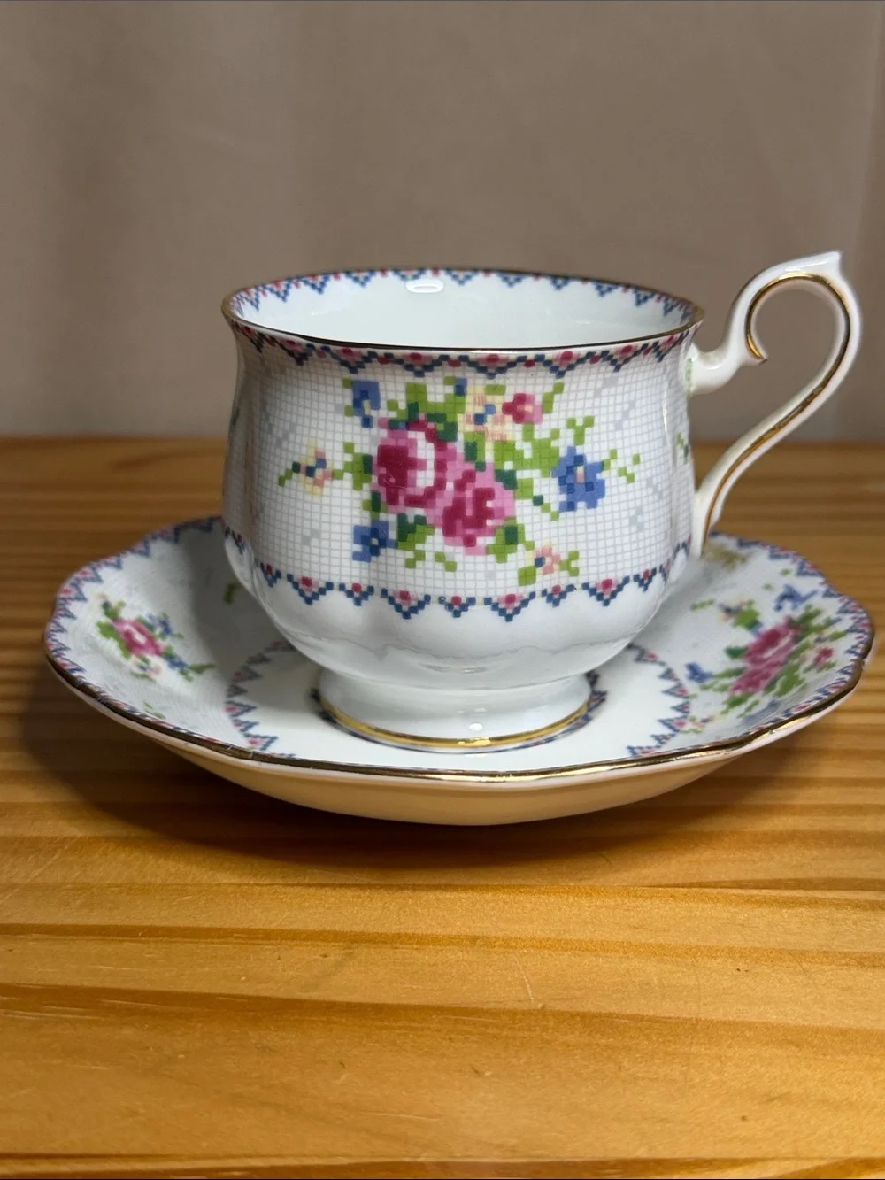 Vintage Royal Albert Petit Point Teacup & Saucer Set Fine Bone China England